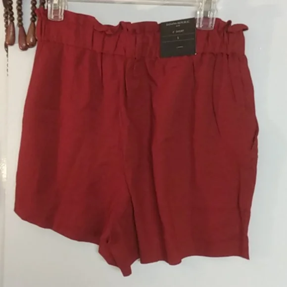Banana Republic Terracotta Red Linen Blend Shorts Bag Waist - Picture 2 of 11